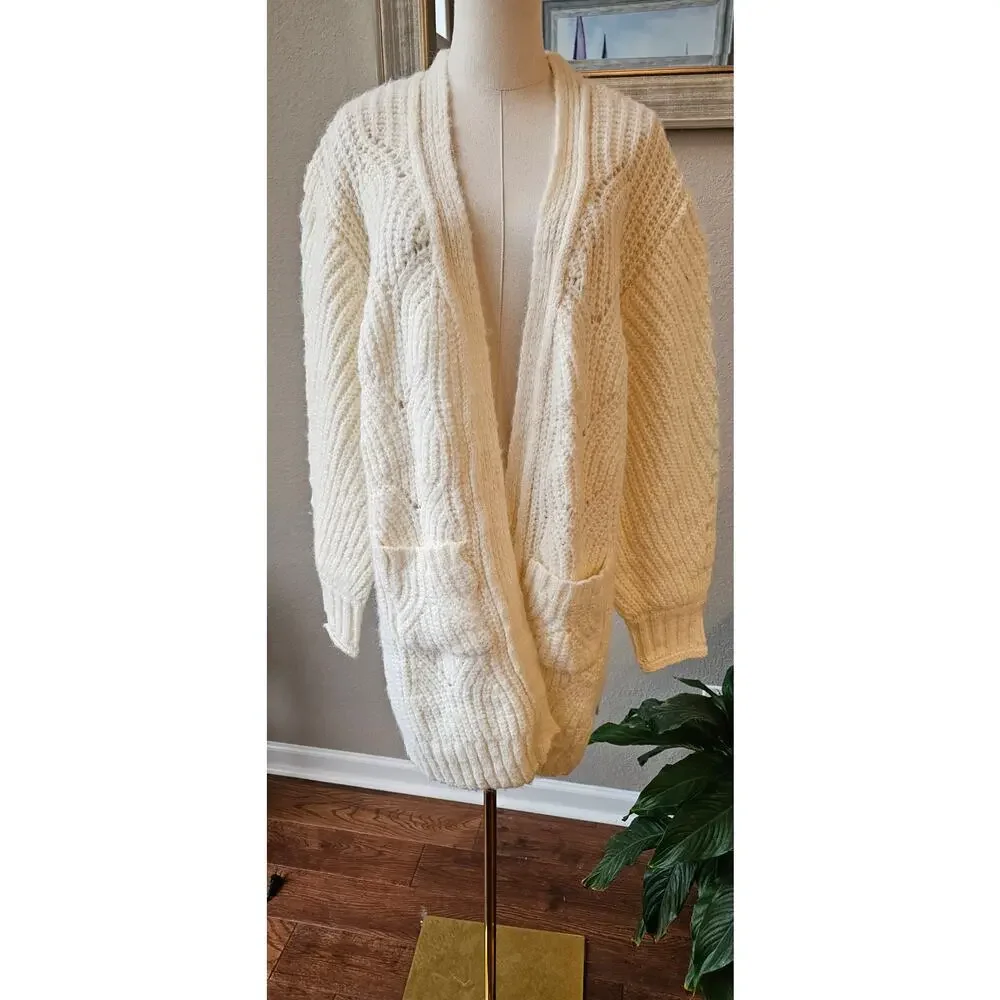 POL Open Front‎ Chunky Knit Relaxed Cardigan Sweater Women Size L Cream Slouchy